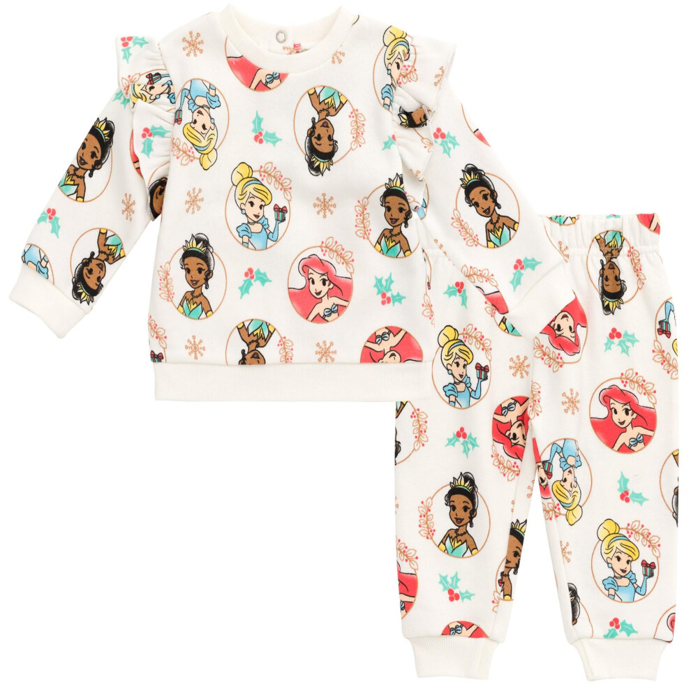 Disney Princess Tiana Cinderella Ariel Newborn Baby Girls Fleece Sweatshirt And Pants Set White 3-6 Months