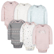 Gerber Meisjes 6-Pack Lange Mouwen Rompertjes, Thuis, 3-6 Maanden