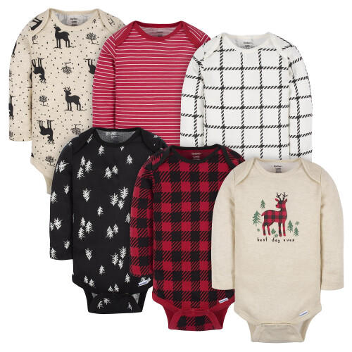 Gerber Gerber Baby 6-Pack Langsleeve Rompers, Moose