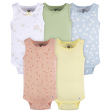 Body Onesies dla dziewczynki Gerber w wielopaku, bez rękawów, pomarańczowy kwiat, 3-6 miesięcy