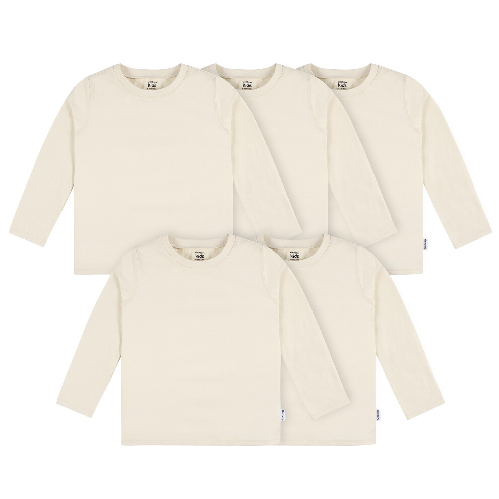 Gerber Baby Toddler 5-Pack Solid Long Sleeve T-Shirts Jersey 160 Gsm Natural 4T