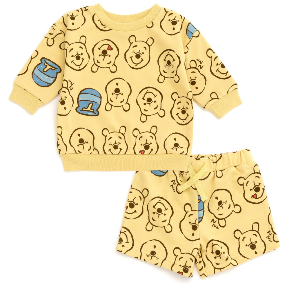 Disney Winnie The Pooh Infant Baby Boys French Terry Sweatshirt And Bike Shorts Yellow 18 Months