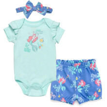 Disney Princess Ariel csecsemo baba lny body, francia Terry Bubble rvidnadrg s fejpntos 3 rszes ltzkkszlet, kk 24 hnap
