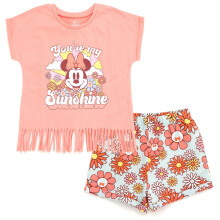 Disney Minnie Mouse blomstret sp?db?rn babypiger T-shirt og franske terry shorts outfit s?t You're My Sunshine 24 m?neder