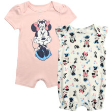 Disney Baby Girls Romper - 2-pak fl?sede Kort?rmede Baby Jumpsuit Romper - Hyggeligt babyt?j til piger (nyf?dt/sp?dbarn) St?rrelse 18M Peach/Crea