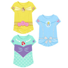 Disney Princess T-shirts (3-pack) meisjes korte mouw Aurora Assepoester Sneeuwwitje Jasmijn Rapunzel Ariel Moana Tiana 5T Y/Bu/T SS