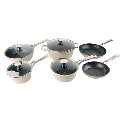 Alivio 10Pc Aluminum Alloy Cookware Set, Compatible with All Cooktops Induction, Gas, Electric & Halogen - Dishwasher Safe, Non-Stick & Easy to Clean