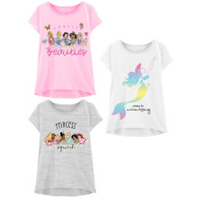 Disney Prinzessinnen T-Shirts (3er-Pack) Kurzarm Aurora, Cinderella, Schneewittchen, Jasmin, Rapunzel, Ariel, Moana, Tiana