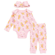Disney Winnie the Pooh Kleinkind-Baby-Mdchen-Ripp-Body, Jogginghose, Hose und Stirnband, 3-teiliges Outfit-Set, zartrosa, 12 Monate