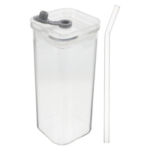 quadratischer Glasbecher 350 ml mit Deckel
