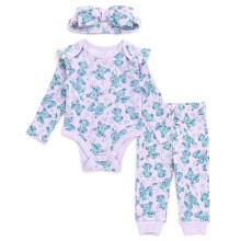 Disney Lilo & Stitch 3-teiliges Outfit-Set fr Kleinkinder, Mdchen, gerippter Body, Joggerhose und Stirnband, Lavendel, 18 Monate