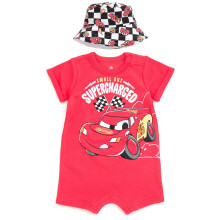 Disney Cars Lightning McQueen Strampler und Eimer-Sonnenhut fr Neugeborene, Jungen, Lightning McQueen, Kirschrot, 03 Monate