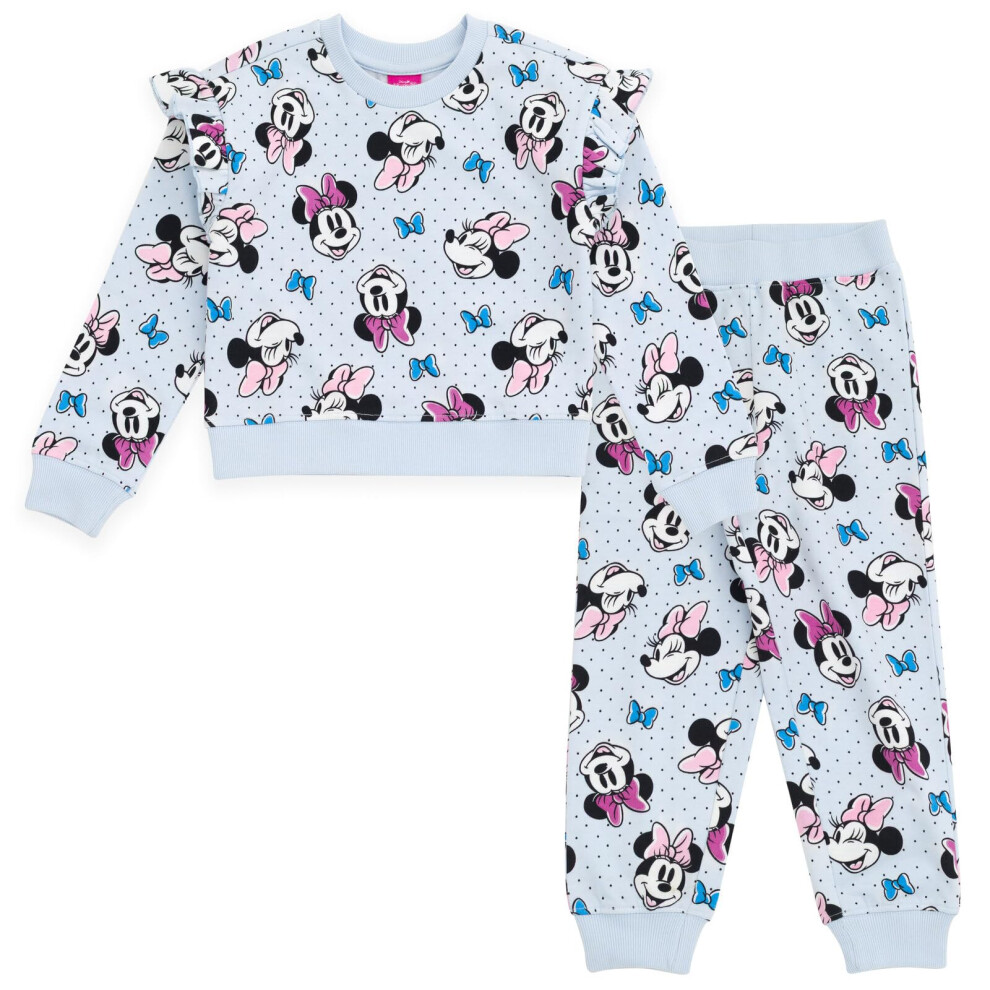 Disney Minnie Mouse Toddler Girls Fleece Drop Shoulder Sweatshirt And Jogger Pants Outfit Set Powder Blue 4T