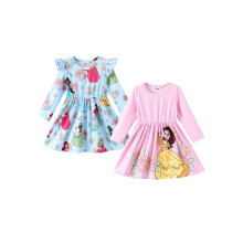 Disney Prinzessin Kleider für Mädchen 2er Set Pink Blau Rüsche Langarm Charakter Komplettdruck 4-5T