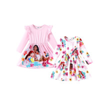 Disney Prinzessin Moana&Ariel Kleider für Kleinkinder 2er Pack Rosa Weiß Rüsche Langarm Blumenmuster 3T