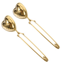 2 stück herzförmige Edelstahl-Teefilter mit Griff gold für Zuhause & Party