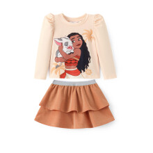 Disney Prinzessin Moana 2-teiliges Outfit fr Kleinkinder, Mdchen, Puff-Langarm-Oberteil und orange glitzernder Rock, Geburtstagsparty-Kleid, Herbst