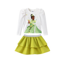 Disney Princess Tiana Meisjes 2-delige Outfit Pof Mouwen Top & Groene Glitter Rok Set Verjaardagsjurk 2T