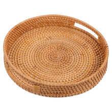 Round Rattan Tray 14 Zoll – Handgeflechtet Mit Hohlen Griffen