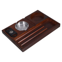 zigarrenaschenbecher aus holz mit halterung für whiskeyglas & zigarre