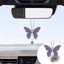 (Purple) Crystal Butterfly Rear View Mirror Lucky Car Decoration Accessories for Women, Valentine's Day Gifts Ornament Pendant for All Cars