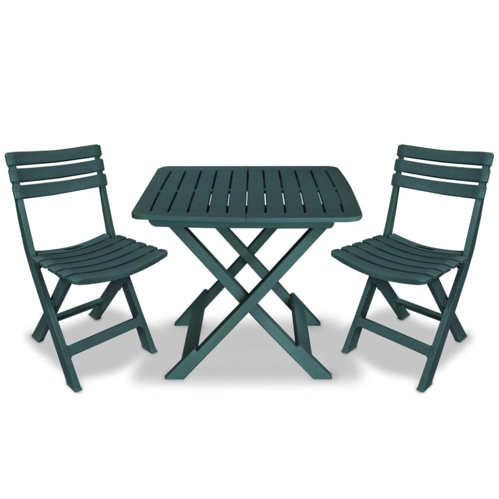 vidaXL Bistro Set Three Piece Plastic Green Outdoor Folding Table and Chairs-image-OPC-P52V6SQ-NEW