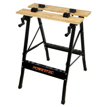 POWERTEC Portable Small Workbench with Vise Imprinted Ruler and Protractor Scale Folding Sawhorse/Worktable and 4 Bench Dogs for Woodworking Projec