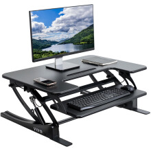 VIVO 32 inch Height Adjustable Stand Up Desk Converter V Series Quick Sit to Stand Tabletop Dual Monitor Riser Workstation Black DESK-V000VS