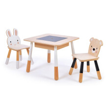 Tenderleaf Toys Forest Table and Chairs - Wooden Play Table with Childs Rabbit Chair and Bear Chair
