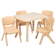 Flash Furniture Emmy 21.875""""W x 26.625""""L Rectangular Natural Plastic Height Adjustable Activity Table Set with 4 Chairs