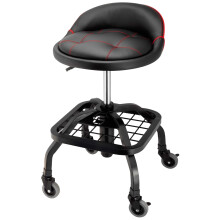 Powerbuilt Rolling Stool Shop Seat with Padding and Lumbar Support Garage 330 Pound Capacity - 240338 Black