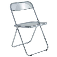 LeisureMod Folding Chair - Transparent Black Acrylic Seat and Back with Metal Frame Modern Space-Saving Design for Home Office Desk Dining or V
