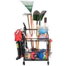 Mythinglogic Organiseur d'outils de jardin pour garage, porte-outils avec roulettes, organisateurs de garage et support de rangement pour outils