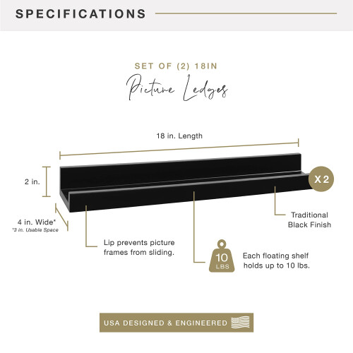MCS Painted Picture Ledge Black 35 i s?t af 2 2