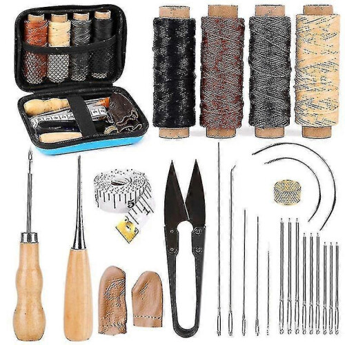 Leather Sewing Kit with Big Eye Needles Waxed Thread Leather Sewing Tools for Leather Crafts 28pcs