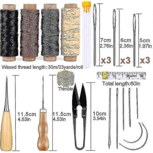 Leather Sewing Kit with Big Eye Needles Waxed Thread Leather Sewing Tools for Leather Crafts 28pcs 1