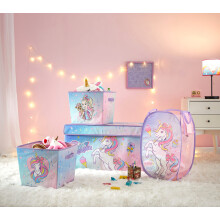 Id? Nuova JoJo Siwa 4-delt dr?mmesl?jfe Unicorn-opbevaringsl?sningss?t med pop-up-h?m, sammenklappeligt opbevaringsrum og 2 indbyggelige opbevari