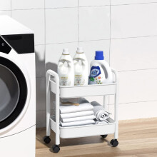 2-Tier Utility Rolling Cart Opberg Organizer Sofa Bijzettafel met Wielen, Onderbureau Mobiele Trolley