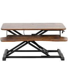 VIVO 32 inch Desk Converter K Series Height Adjustable Sit to Stand Riser Dual Monitor and Laptop Workstation with Wide Keyboard Tray Vintage Bro