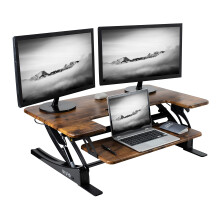 VIVO 36 inch Height Adjustable Stand Up Desk Converter V Series Quick Sit to Stand Tabletop Dual Monitor Riser Workstation Rustic Vintage Brown To