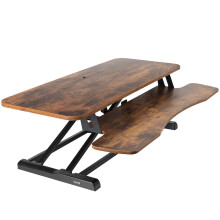 VIVO 36 inch Desk Converter K Series Height Adjustable Sit to Stand Riser Dual Monitor and Laptop Workstation with Wide Keyboard Tray Rustic Vint