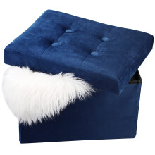 LINMAGCO Kleine Velvet Ottoman met Opbergruimte Rechthoekige Voetsteun Onder Bureau Stoel Navy 16X12X12CM
