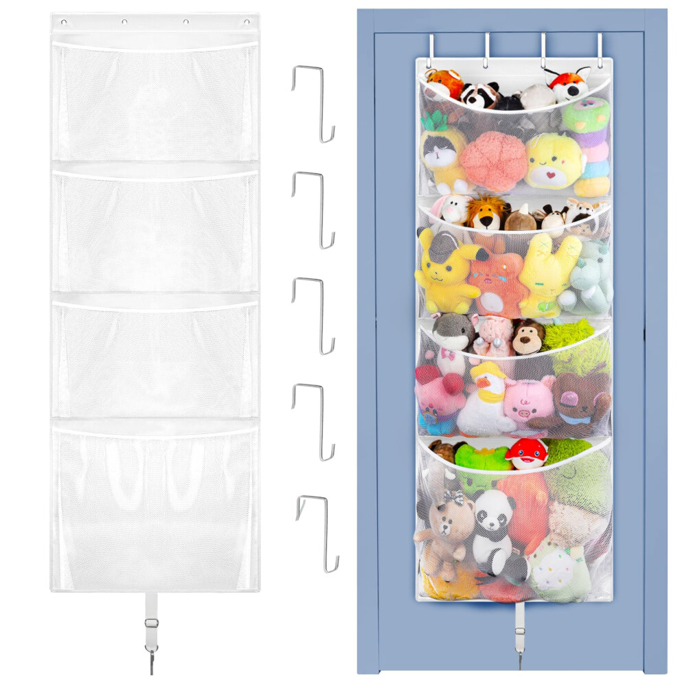 Hanging Stuffed Animal Storage Over Door Large Plush Toy Organizer With Metal Hook Baby Accessory Holder Idea For Nursery Doll & Bear M Woodoulogy