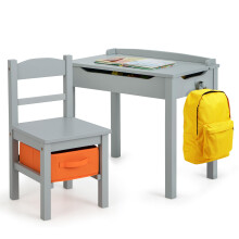HONEY JOY Kindertisch- und Stuhlset, Holzschreibtisch und Stuhl mit anhebbarer Tischplatte und sicherer Aufbewahrung, Klappdeckel, Aktivittstischset