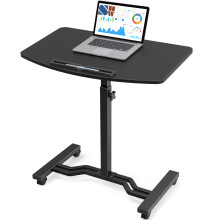 SHW Verstelbaar Rolling Laptop Bureau voor Thuis, Bank, Bed - 26x16-Inch Blad, 25"-41" Hoogte Verstelbaar, Zwart