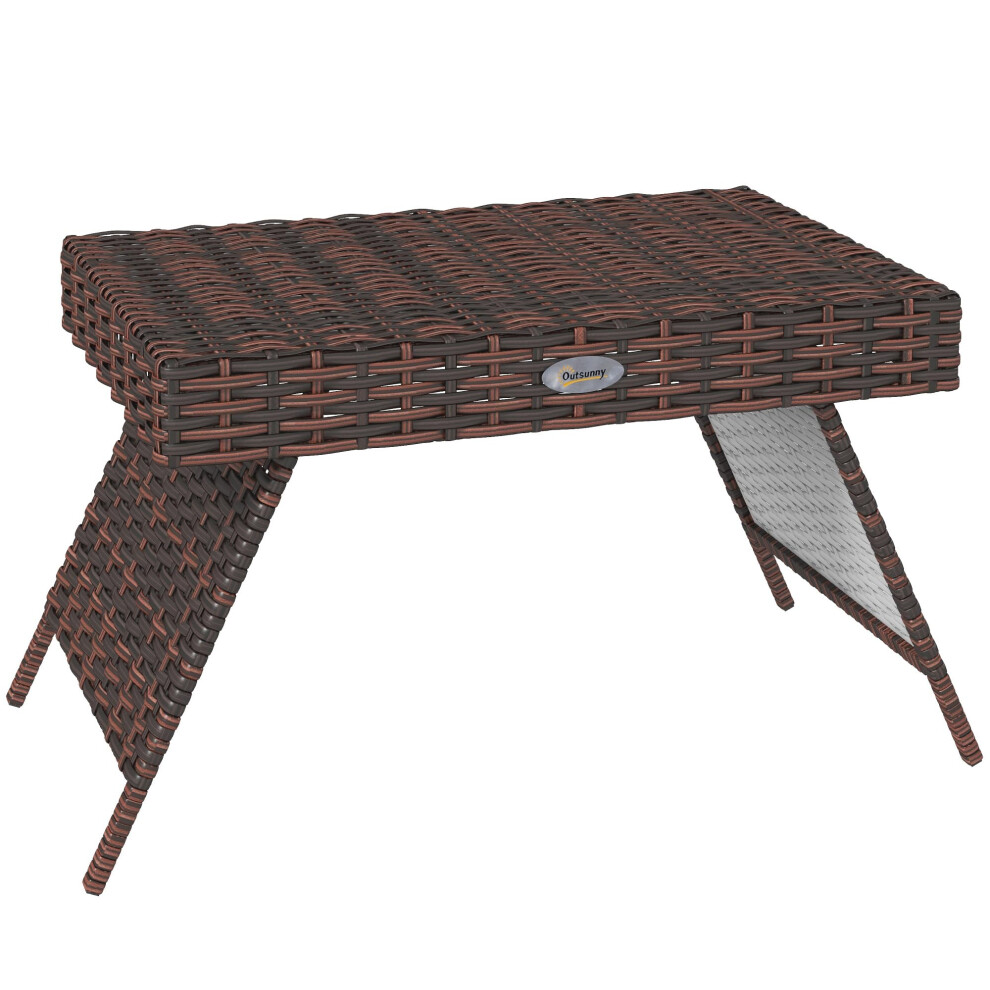 Outsunny Folding Rattan Side Table Outdoor End Table Hand Woven PE Rattan Coffee Table for Balcony Backyard Garden Lawn Courtyard Brown-image-OPC-PM8WFDV-NEW