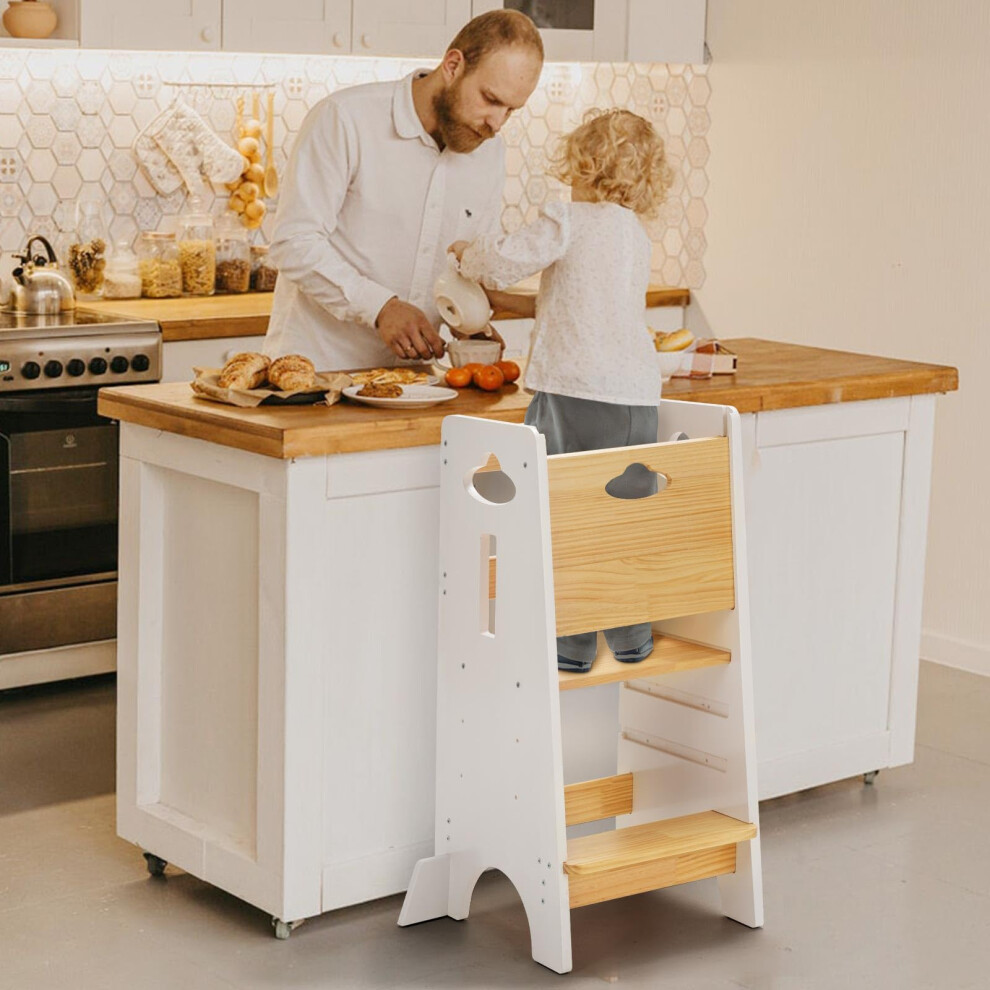 Toddler Standing Tower Adjustable Height - Super Stable Kids Kitchen Stool Helper - 3 Levels Adjustable Wooden Toddler Kitchen Stool (Natura Cosyland