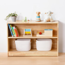 OOOK Rubber Wood Montessori Shelf and Toy Storage 35.4"""" L Solid Wood Bookshelf and Toy Organizers 2-Tier Storage Cabinet Shelves and Kids Bookcas
