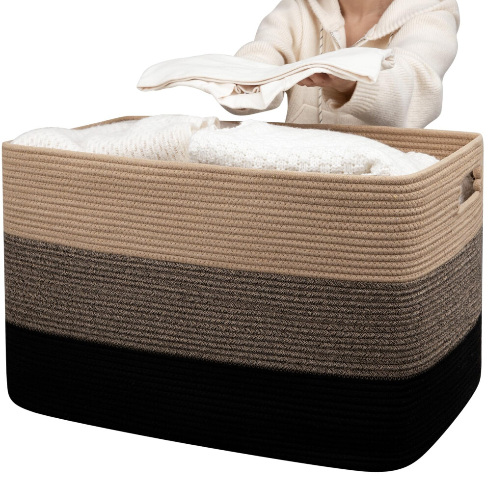 OIAHOMY 118L Extra Large Blanket Basket Rectangle Woven Cotton Rope Storage Basket Used for storing Dirty Clothes Stuffed Animal Toy Storage for Li-image-OPC-PM8WKJR-NEW