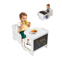 VEVOR Montessori Abgewöhnungstisch- und Stuhlset, 3 in 1 Holztisch und Stühle mit Tafel, Höhenverstellbarer Tisch für 1-5 Jahre